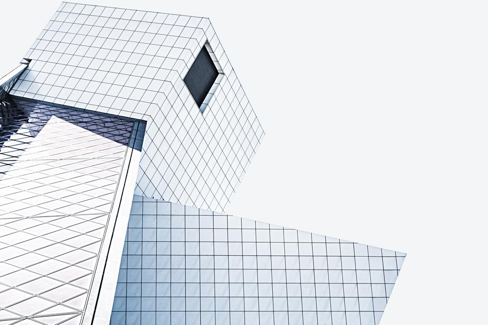 Shiny, white and black, checkered building design