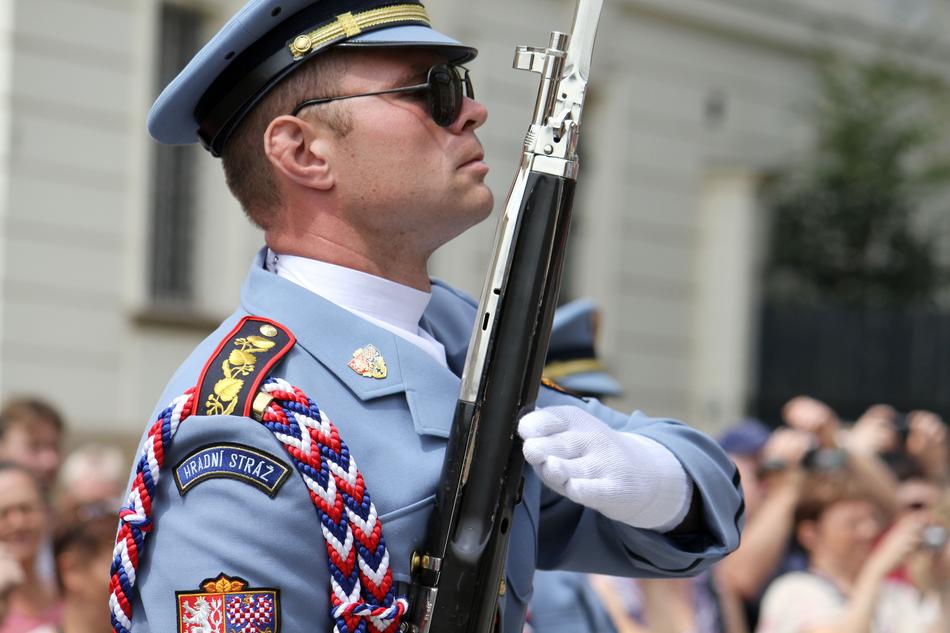 security guard in full dress with a rifle