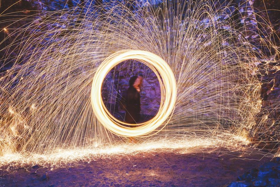 circular sparks during a fire show