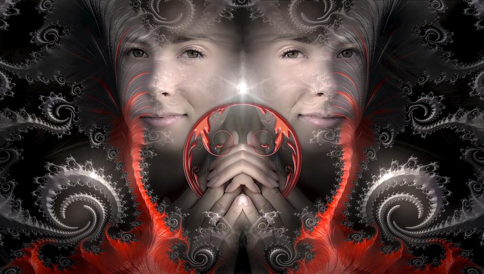 mystical double portrait of a girl