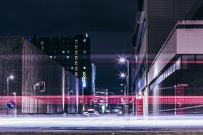 Cityscape of the city, with the colorful lights in motion, at the night, clipart
