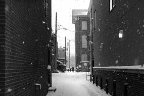 Black and White photo of Snowy Winter street