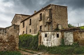 facade of an old house in the countryside in catalonia