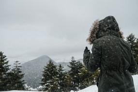 Back Hoodie person snow forest