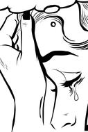 black and white drawing of face girl cry