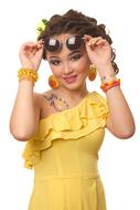 Girl Yellow Dress and sunglasses