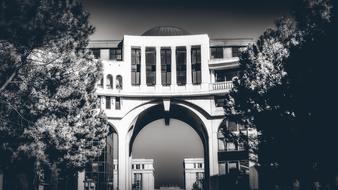 monochrome photo of Montpellier France Architecture