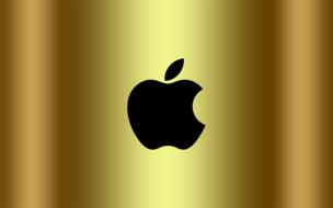 Black "Apple" logo, at colorful, shiny background, clipart