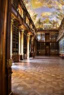 Beautiful and colorful, historical library with the painting, in Prague, Czech Republic