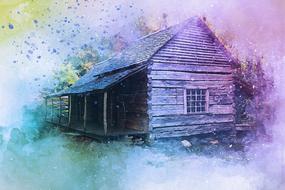 house cabin art abstract drawing