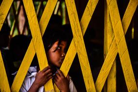 Yellow Wood Fence and girl