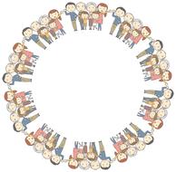 Circle of colorful families at white background