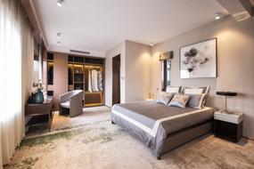 modern bedroom interior with lighting