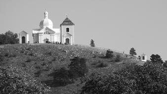 black and white, chapel on the holy mountain in the Czech Republic, Mikulov