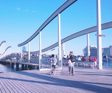 boardwalk bridge on the waterfront in barcelona