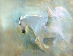 Beautiful and colorful painting of the flying pegasus, clipart