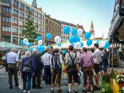 Balloons blue white and People
