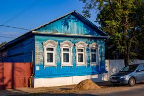 old blue house in the Russian outback