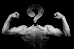 monochrome clipart of man muscles and question mark