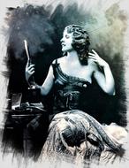 sexy girl looking at mirror, vintage card
