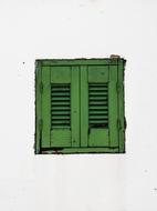 Green shutter Window on white wall