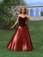 Red haired girl in a red puffy dress
