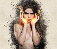 woman female beauty fire woman