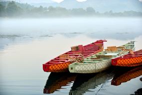 parked boats on the lake