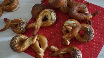 Delicious sweet bagels on the table