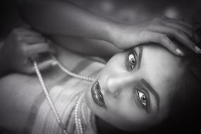 sensual girl with beads on neck, Black and White