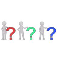 abstract human figures with colorful question marks, drawing