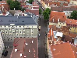 Beautiful and colorful Talinn, Estonia, with the houses and green trees