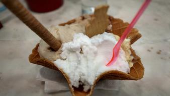 cream dessert in waffles
