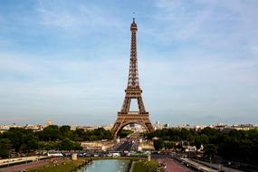 blue sky over the eiffel tower on a sunny day
