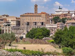 panoramic view of the ruins of the forum in italy