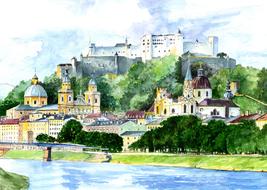 panorama architecture oil drawing
