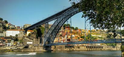 Bridge in front of coastal city, Portugal, Porto