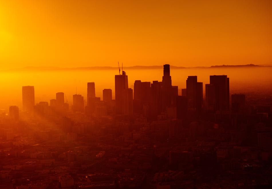modern urban architecture in orange twilight