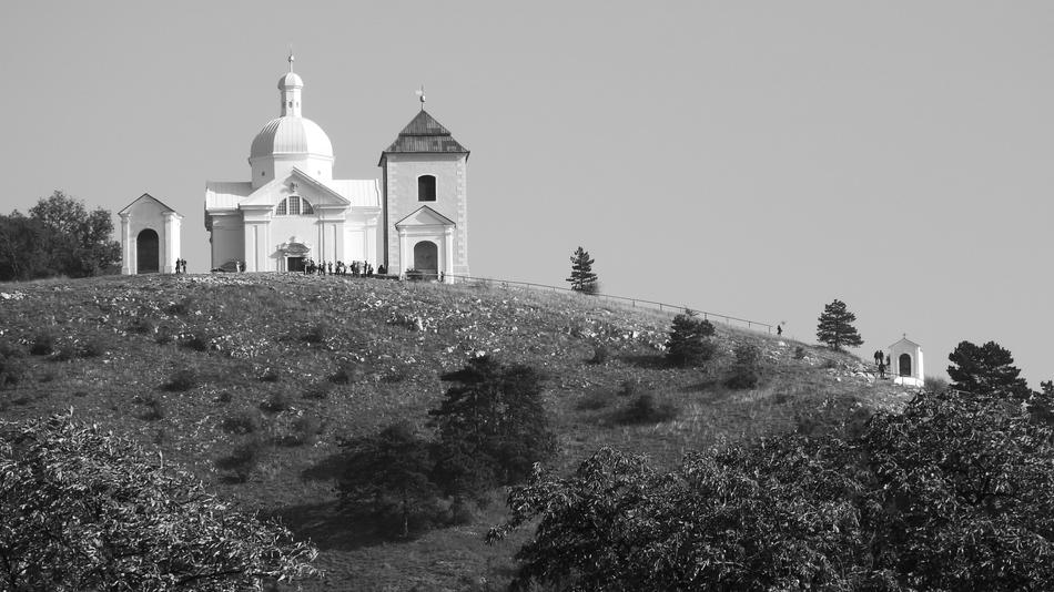 black and white, chapel on the holy mountain in the Czech Republic, Mikulov