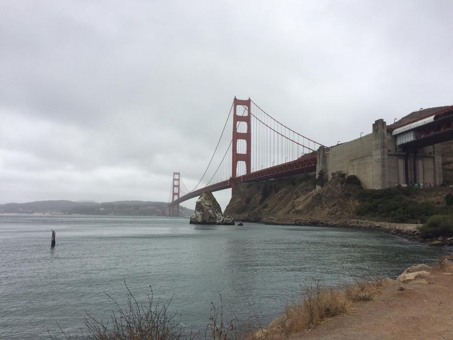 view of the beach with the bridge