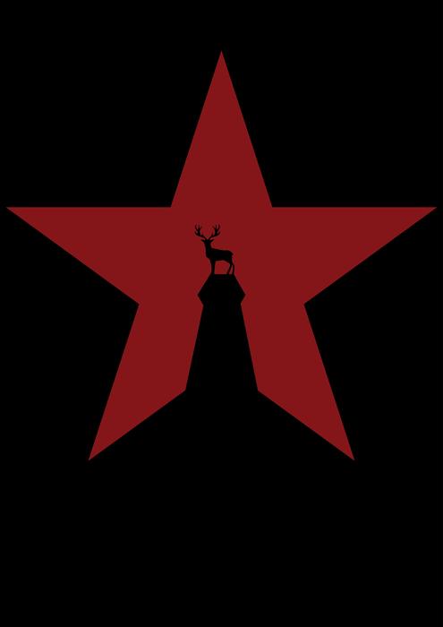 Red and black icon with the buck on the peak, in star, clipart