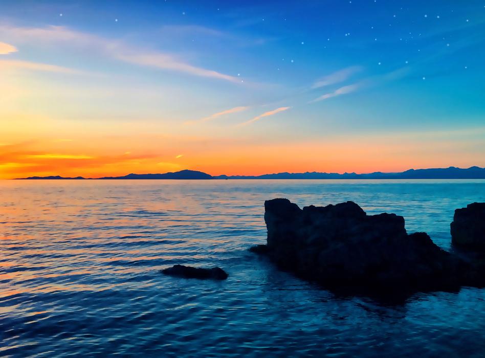 shore of Vancouver Island at sunset in Canada