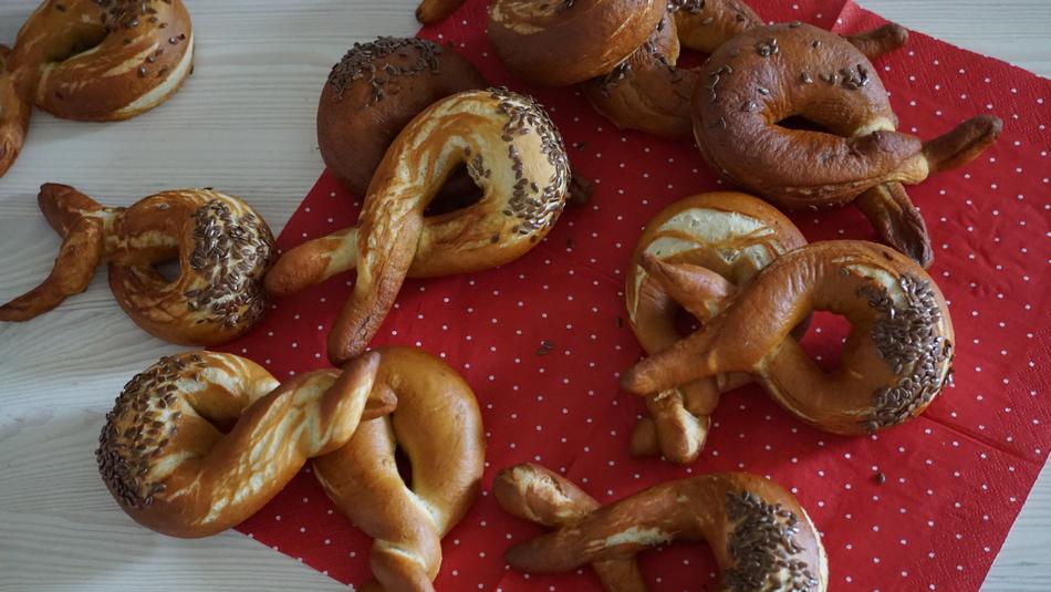 Delicious sweet bagels on the table