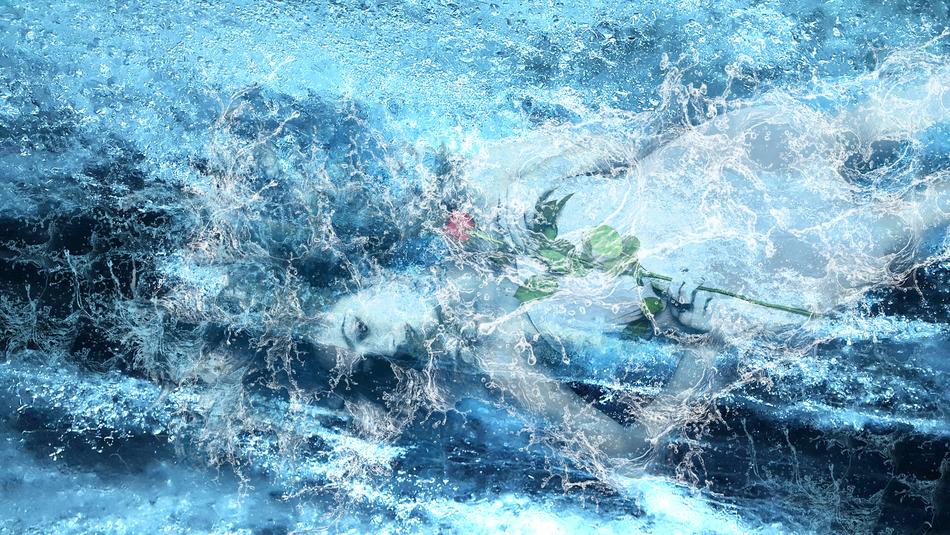 woman water flower art table