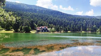 House on Mountain near Lake
