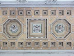 Beautiful and colorful, decorated ceiling in the hall in Rome, Italy