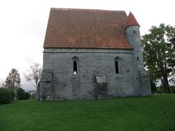 the old castle is gray and beautiful.