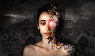 portrait of a beautiful robot girl