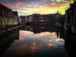 architecture of the city of Ghent at dusk
