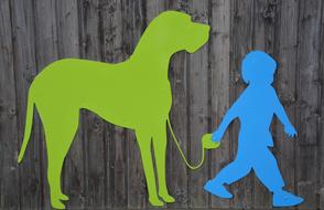 Wood Decoration of Dog and child silhouettes